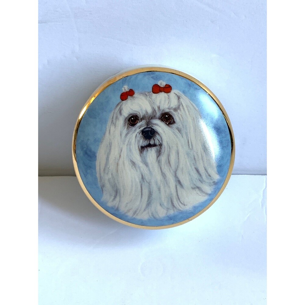 Vintage Merry Scotland Designs Porcelain Trinket Jewelry Dish Maltese Dog